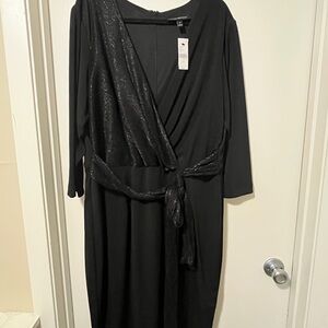 Lane Bryant Black Wrap Dress with Shimmer Trim